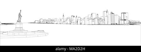 Wire-frame New York City, Blaupause Stil. 3D-Rendering. Architektur Design Hintergrund Stockfoto