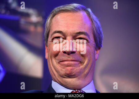 Ehemaliges Ukip leader Nigel Farage Sprechen während der sich verändernden Europa Konferenz über Brexit in Central London. Stockfoto