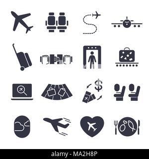 Flughafen Icon Set, Airport Management Symbole, Antenne Transport icons Flugzeug, Sitz, Atemwege, Portal, Koffer und andere Stock Vektor