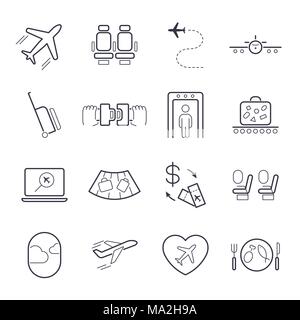 Flughafen Icon Set, Airport Management Symbole, Antenne Transport icons Flugzeug, Sitz, Atemwege, Portal, Koffer und andere Stock Vektor