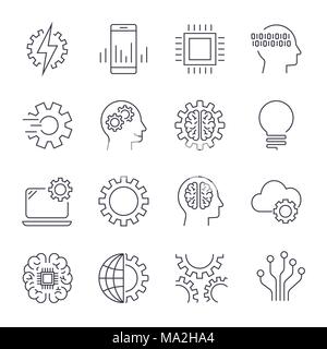 Einfacher Satz von künstlichen Intelligenz Vektor Zeile für Symbole. Enthält solche Ikonen wie Gesichtserkennung, Algorithmus, Self-learning und mehr. Editierbare Schlaganfall. EPS 10. Stock Vektor