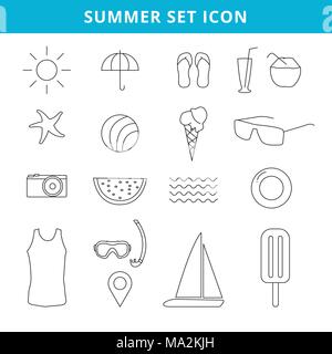 Handzeichnung Sommer Symbole und Symbolsatz Umrisse Urlaub. Vector Illustration Stock Vektor