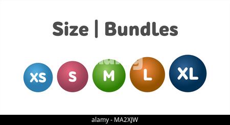 Andere Größe bundle Symbole gesetzt. Wörtliche Symbol für Messung Vector Illustration. Etiketten aus extra klein, extra große. Stock Vektor
