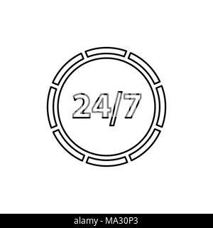 24 Stunden Symbol. Jederzeit Unterstützung flachbild Vektor icon. Stock Vektor