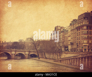 Seine. Foto im Retro-Stil. Papier Textur. Stockfoto