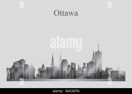 Ottawa City Skyline Silhouette in Graustufen Vector Illustration Stock Vektor