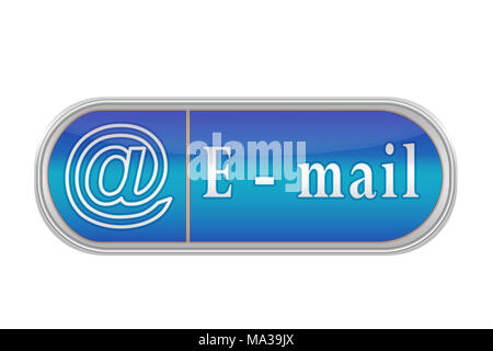 Längliche lautstärketaste von blauer Farbe mit dem Symbol und dem Schriftzug 'E-Mail', weisser Hintergrund Stockfoto