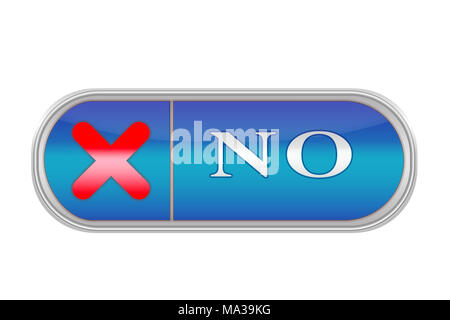 Längliche Lautstärketaste blaue Farbe mit dem Symbol und der Inschrift "NEIN", weißer Hintergrund Stockfoto