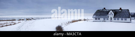 Friesische's house Ranteem Inge im Schnee, Rantum, Sylt, die Nordfriesen, Schleswig-Holstein, Deutschland, Stockfoto