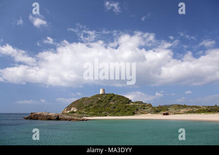 Italien, Sardinien, Südsardinien, Südküste, Chia, Baia Chia, Torre di Chia, Spiaggia, Costa del Sud, Torre di Chia, Stockfoto