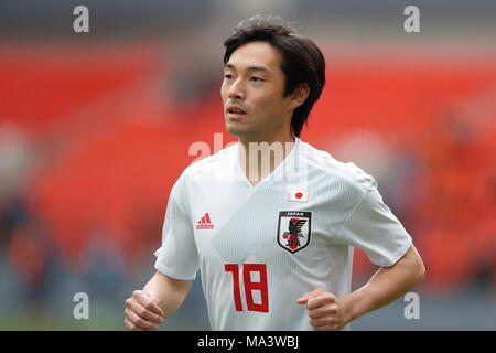 Lüttich, Belgien. 23 Mär, 2018. Shoya Nakajima (JPN) Fußball: Internationales Freundschaftsspiel zwischen Japan 1-1 Mali im Stade Maurice Dufrasne in Lüttich, Belgien. Credit: mutsu Kawamori/LBA/Alamy leben Nachrichten Stockfoto