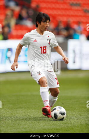 Lüttich, Belgien. 23 Mär, 2018. Shoya Nakajima (JPN) Fußball: Internationales Freundschaftsspiel zwischen Japan 1-1 Mali im Stade Maurice Dufrasne in Lüttich, Belgien. Credit: mutsu Kawamori/LBA/Alamy leben Nachrichten Stockfoto