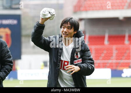 Lüttich, Belgien. 23 Mär, 2018. Shoya Nakajima (JPN) Fußball: Internationales Freundschaftsspiel zwischen Japan 1-1 Mali im Stade Maurice Dufrasne in Lüttich, Belgien. Credit: mutsu Kawamori/LBA/Alamy leben Nachrichten Stockfoto