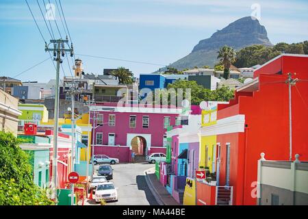 Bunte Häuser in Bo-Kaap, Kapstadt, Südafrika Stockfoto