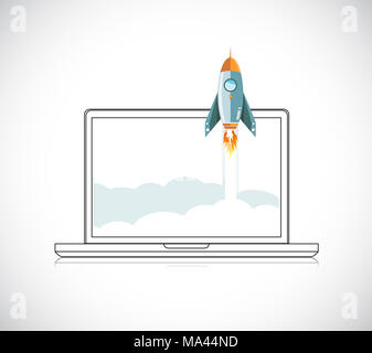 Bis Konzept Raum Roket Modernes flaches Design beginnen. Line Illustrator. design Grafik Stockfoto