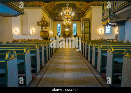 OSLO, NORWEGEN - MÄRZ 26, 2018: Innenansicht der Kathedrale von Oslo mit erstaunlichen geschnitzte Struktur innerhalb der Kirche, in Oslo. Stockfoto