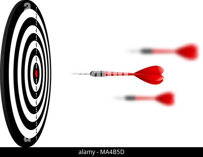Vector rot dart Pfeile fliegen Dartscheibe zu zielen. Metapher Erfolg zum Ziel, Sieger Konzept. Auf weissem Hintergrund Stock Vektor