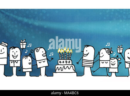 Cartoon Gruppe von Menschen und Geburtstag. Stockfoto