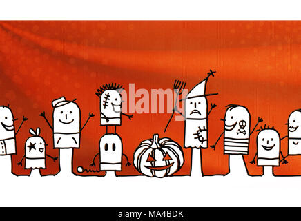 Cartoon Gruppe von Menschen und Halloween Stockfoto