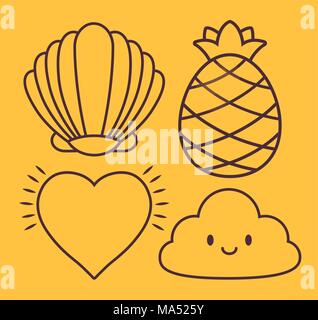 Shell und niedlichen ähnliche Symbole auf gelben Hintergrund, farbenfrohen Design. Vector Illustration Stock Vektor