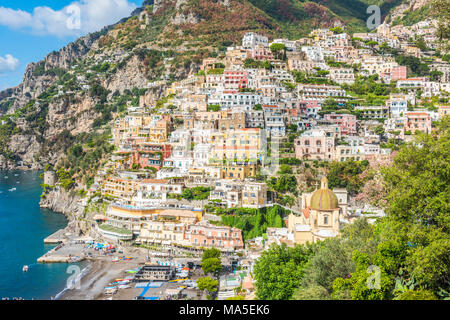 Positano, Amalfi, Salerno, Kampanien, Italien. Positano Stadtbild Stockfoto