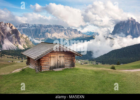 Seceda in einem bewölkten Tag, Val Gardena, Dolomiten, Trentino Alto Adige, Italien Stockfoto