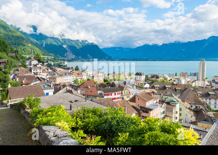 Die 'alte' und Montreux Leman See, Kanton Waadt, Schweiz, Schweizer Alpen Stockfoto