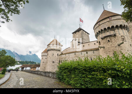 Schloss Chillon, Kanton Waadt, Schweiz, Schweizer Alpen Stockfoto