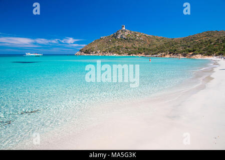 Porto Giunco Strand, Villasimius in der Provinz Cagliari, Sardinien, Italien, Europa. Stockfoto