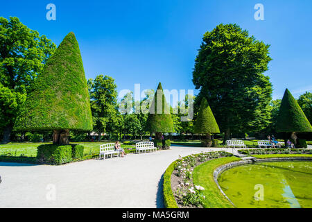 Die barocke Gartenanlage in der Würzburger Residenz, ein UNESCO-Weltkulturerbe, Würzburg, Franken, Bayern, Deutschland Stockfoto