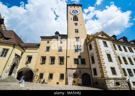 Kohlenmarkt mit Rathaus, Ort der Ewigen Diät von 1663 bis 1806, UNESCO-Weltkulturerbe, Regensburg, Bayern, Deutschland Stockfoto