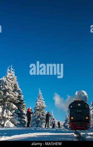 Brockenbahn, Winterlandschaft, Brocken, Harz, Deutschland Stockfoto