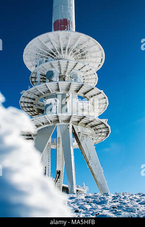 Winterlandschaft, Antennenmast am Brocken, Harz, Deutschland Stockfoto