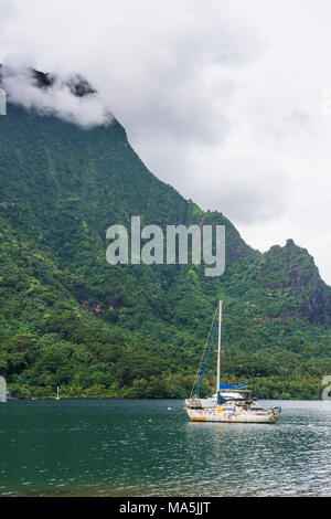 Segelboot in Cooks Bay, Moorea, Französisch Polynesien Stockfoto