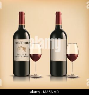 Rotwein Flasche, Dosen und in der 3D-Abbildung Stock Vektor