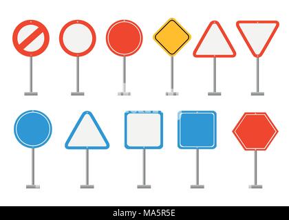 Satz von Verkehrszeichen. Verkehrszeichen mit Platz für ihre Symbole oder Bild. Vector Illustration auf weißem Hintergrund. Webseite und mobile App de Stock Vektor