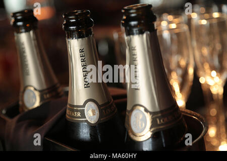 Louis Roederer Champagner Flaschen in den Eimer für das Eis. Stockfoto