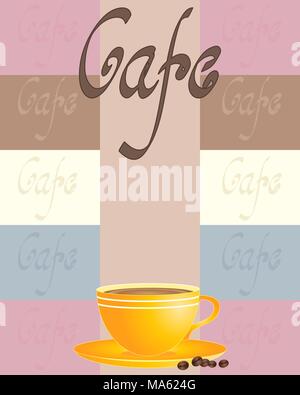 Ein Vektor Abbildung im EPS 10 Format einer Vintage cafe Anzeige mit gelber Tasse und Untertasse Stock Vektor