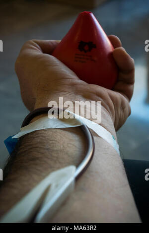 Blutspende in einem Krankenhaus. Den Arm mit einer Sonde. Stockfoto