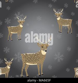 Winter Design mit Rentieren und Grüße. Reh mit Kitz. Winter nahtlose Schneeflockenmuster. Vector EPS 10. Schneeflocken nahtlose Stock Vektor