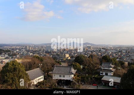 Die Ansicht von inuyama Stadt von der Burganlage. In Japan - Februar 2018. Stockfoto