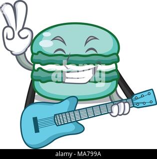 Mit Gitarre macaron Charakter Cartoon Stil Stock Vektor