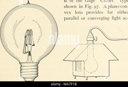 . Elementare chemische Mikroskopie. Abb. 96. Wolframlampe mit Con-centrated Wendel. Abb. 97. Bausch &Amp; Lomb Optical Co "Chalet" Modell Mikroskop Lampe mit "daylite" Glas. (Gage) Xi cording als Lampe - Lampe ist nach vorne oder hinten im Gehäuse verschoben. Obwohl, optisch, die Leistung von Wolfram incandes- Stofflampen nicht Bogenlampen gleich ist, die grössere Con-venience, gleichmäßigere Licht und das Fehlen von Anpassung ärger machen sie fast unverzichtbar für das microscopist. In England eine neu entwickelte Tungsten bogenlampe an den Handel, bekannt als die "P Stockfoto