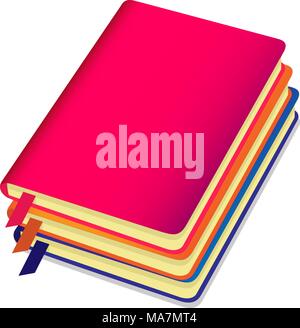 Drei farbenfrohe copybooks Vorlage mit Lesezeichen, Stapel von Notebooks. Vector Illustration Stock Vektor