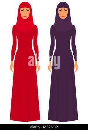 Die schöne muslimischen Frau in einem Hijab. Arabische Frauen traditionelle Kleidung. Muslimische Frauen im vollen Wachstum, Vector Illustration, isoliert Stock Vektor