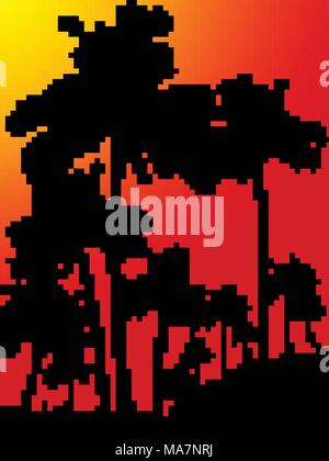 Silhouette von tropischen Palmen Wald über Gelb und Rot Sonnenuntergang Porträt Hintergrund Stock Vektor