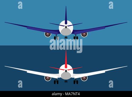 Fliegende Flugzeug isoliert, passagierflugzeug Sicht nach hinten. Flache Vector Illustration Stock Vektor