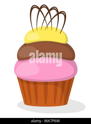 Cupcake mit farbigen Sahne und Schokolade. Vector Illustration Stock Vektor