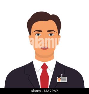 Elegante Mann in Anzug mit Abzeichen. Man business avatar Profilbild. Vector Illustration, isoliert Stock Vektor