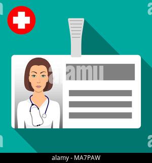 Doktor s Name Tag zugeschickt. Kunststoff horizontale Abzeichen mit Bügelverschluss. Medizinischer Arbeiter s Name card Symbol mit Schatten. Vector Illustration im flachen Stil Stock Vektor